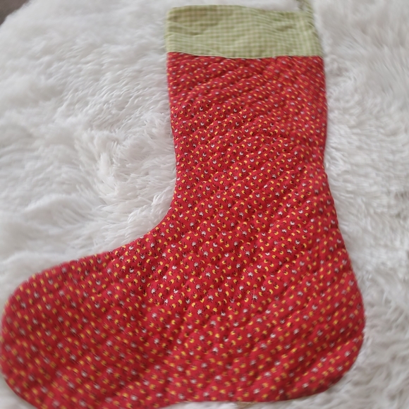 Handmade Quilted Stocking Vintage Floral Lace Red Green - Picture 4 of 6